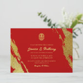 赤金ゴールド書筆中国の結婚線 招待状 (スタンド正面)