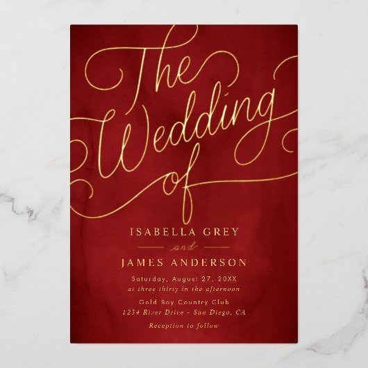 赤金ゴールド書結婚文字 箔招待状 (正面)