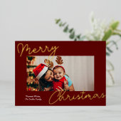 赤金ゴールド書道メリークリスマスシンプル写真 箔シーズンカード (立ち正面)