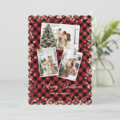 赤金ゴールド格子模様の写真コラージュメリークリスマス シーズンカード (スタンド正面)