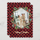 赤金ゴールド格子模様ホリースノーフォトメリークリスマス シーズンカード (正面/裏面)