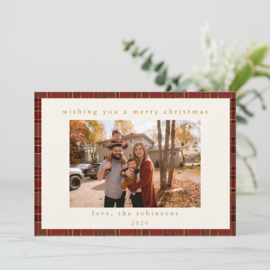 赤金ゴールド格子状カスタムの写真クリスマス シーズンカード (スタンド正面)