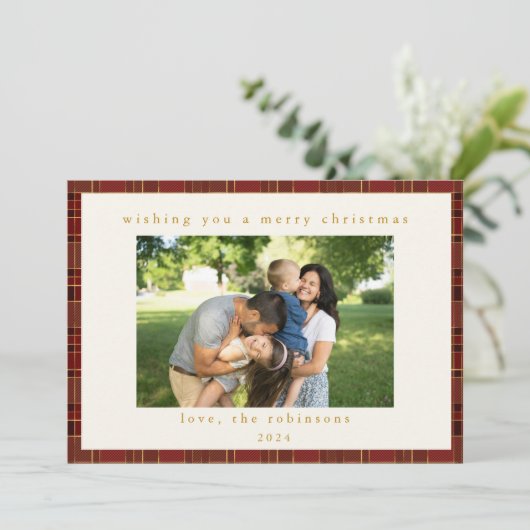 赤金ゴールド格子状カスタムの写真クリスマス シーズンカード (スタンド正面)