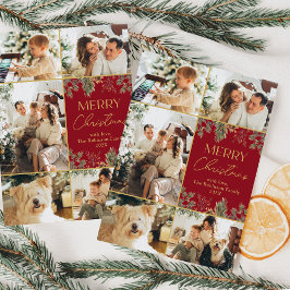 赤金ゴールド植物体5フォトクリスマスホリデーカード シーズンカード