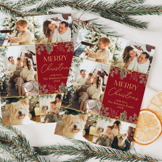 赤金ゴールド植物体5フォトクリスマスホリデーカード シーズンカード