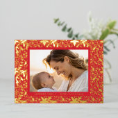 赤金ゴールド植物性クリスマスフレーム写真 箔シーズンカード (立ち正面)