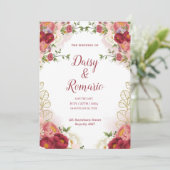 赤金ゴールド水色フローラ保存日 招待状 (スタンド正面)