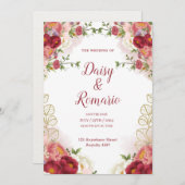 赤金ゴールド水色フローラ保存日 招待状 (正面/裏面)