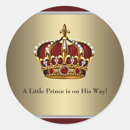 赤金ゴールド王子赤ちゃんシャワーステッカー ラウンドシール (正面)