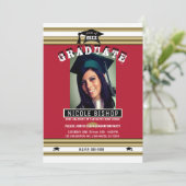 赤金ゴールド白エレガント写真卒業パーティー 招待状 (スタンド正面)