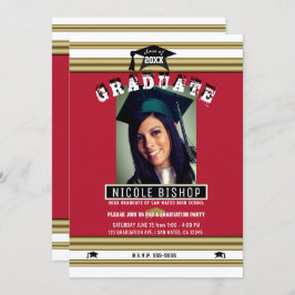 赤金ゴールド白エレガント写真卒業パーティー 招待状