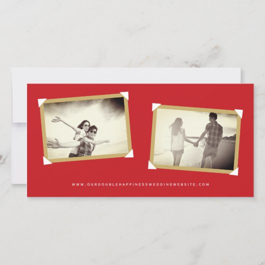 赤金ゴールド禅葉竹写真中国の結婚s セーブザデート (裏面)