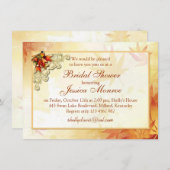 赤金ゴールド紅葉と鳥ブライダルシャワー 招待状 (正面/裏面)