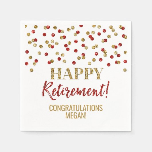 赤金ゴールド紙吹雪ハッピーリタイア スタンダードカクテルナプキン (正面)