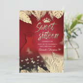 赤金ゴールド葉熱帯グリッター 招待状 (スタンド正面)