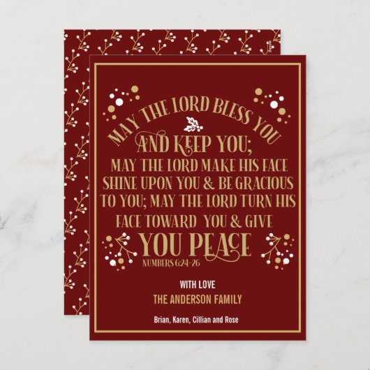 赤金ゴールド賛美クリスマスの数字6:24-26 2020 シーズンポストカード (正面/裏面)