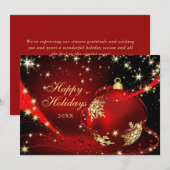 赤金ゴールド輝くクリスマスボールのグリーティ企業のング シーズンカード (正面/裏面)