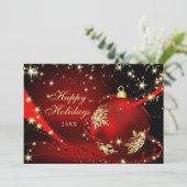 赤金ゴールド輝くクリスマスボールのグリーティ企業のング シーズンカード (スタンド正面)
