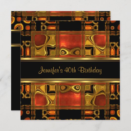 赤金ゴールド黒ステンドグラス40歳の誕生日パーティー 招待状 (正面/裏面)