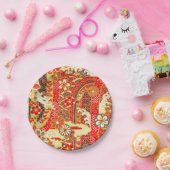 赤金ゴールド黒日本の着物フローラ花 ペーパープレート (パーティー)