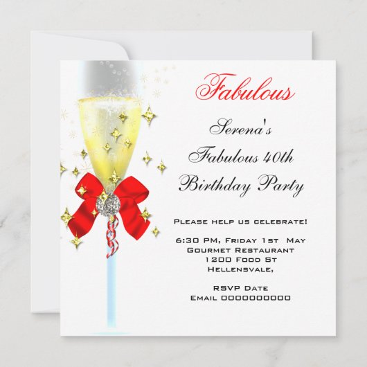 赤金ゴールド40歳と素晴らしい40歳の誕生日パーティー 招待状 (裏面)
