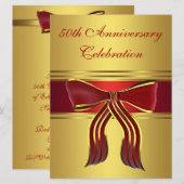 赤金リボン ゴールド 50周年結婚記念日 招待状 (正面/裏面)