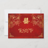 赤金中国風フレーム ウェディングRSVP 出欠カード (裏面)