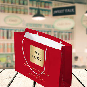 赤金色のビジネス ロゴ紙 ショッピングバッグ ラージペーパーバッグ