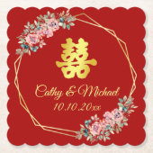 赤金色 幾何学模様 花輪 中国式結婚式 ペーパーコースター (正面)