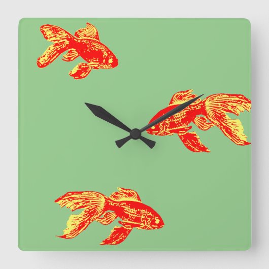 赤金魚 スクエア壁時計 (正面)