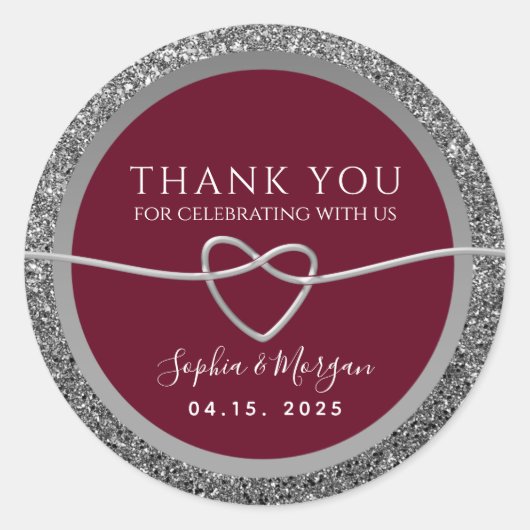 赤銀のウェディング サンクス ラウンドシール (正面)