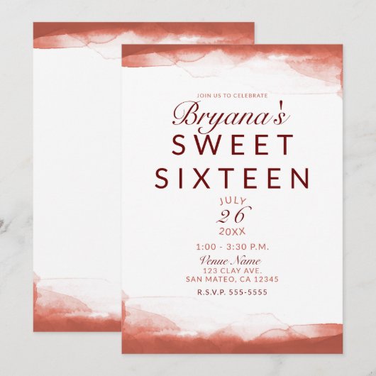 赤錆土モダンおしゃれSweet 16パーティー 招待状 (正面/裏面)