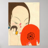 赤鏡デコ美しいファッションメイクアップの女性 ポスター (正面)