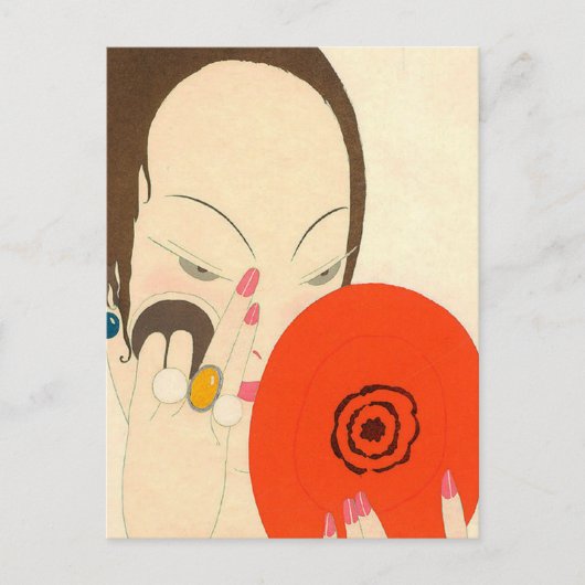 赤鏡デコ美しいファッションメイクアップの女性 ポストカード (正面)