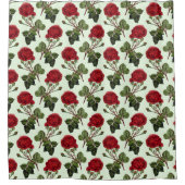 赤長幹バラパターン緑の背景 シャワーカーテン (正面)