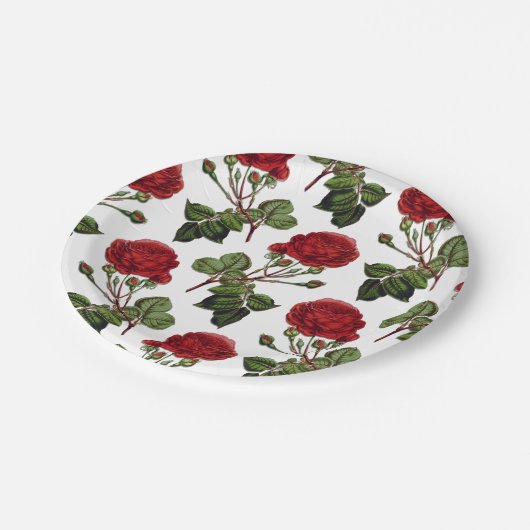 赤長幹バラ模様 ペーパープレート (アングル)