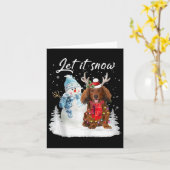 赤長髪ダシュンドサンタドッグクリスマス雪 カード (黄色い花)