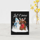 赤長髪ダシュンドサンタドッグクリスマス雪 カード (黄色い花)