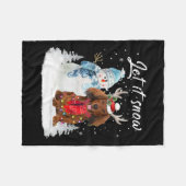 赤長髪ダシュンドサンタドッグクリスマス雪 フリースブランケット (正面(横))