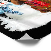 赤長髪ダシュンドサンタドッグクリスマス雪 ポスター (角)