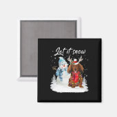 赤長髪ダシュンドサンタドッグクリスマス雪 マグネット (正面/裏面)