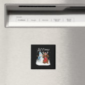 赤長髪ダシュンドサンタドッグクリスマス雪 マグネット (インサイチュ (食洗機))