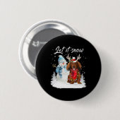 赤長髪ダシュンドサンタドッグクリスマス雪 缶バッジ (正面&裏面)