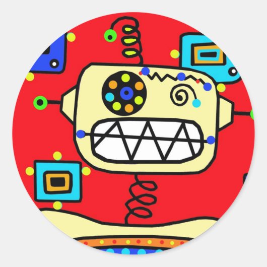 赤間抜けレトロロボット宇宙人 ラウンドシール (正面)