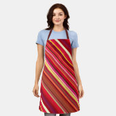 赤離れ色・黄・紫ストライプ色 エプロン (着用した状態)