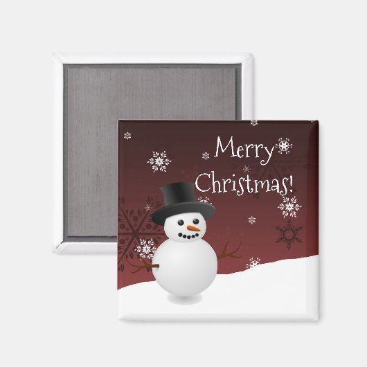 赤雪だるま冬景色クリスマスマグネット マグネット (正面/裏面)