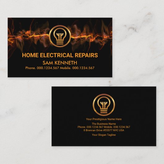 赤電気稲妻金ゴールド電ストライプ気技師 名刺 (正面/裏面)