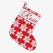 赤霜の降りた北極の雪片 |きらめく雪 ラージクリスマスストッキング (正面 (吊り時))