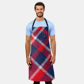 赤青のウール市松模様にの質感。 エプロン (着用した状態)