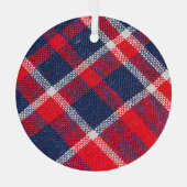 赤青のウール市松模様にの質感。 ガラスオーナメント (裏面)